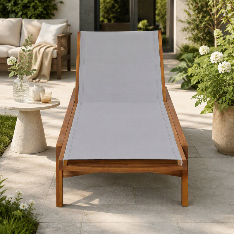 Chaise longue d'extérieur à structure en bois, Gris / naturel