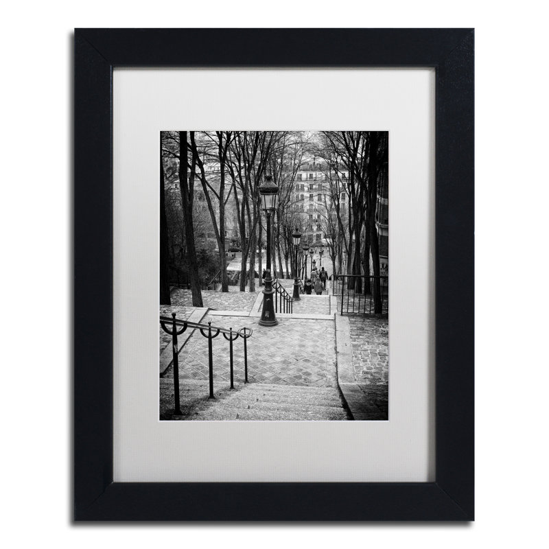« escalier montmartre » par philippe hugonnard,, reproduction de photo encadrée, Cadre noir, Blanc
