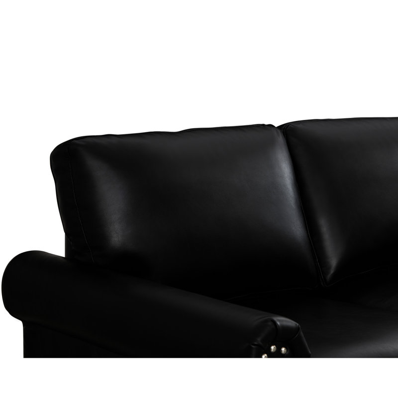 2 + 3 places en similicuir noir dans le salon, support confortable avec bande élastique et éponge haute, canapé modulaire à construction rapide en 40 minutes pour structure en bois massif, housses de coussin de dossier amovibles