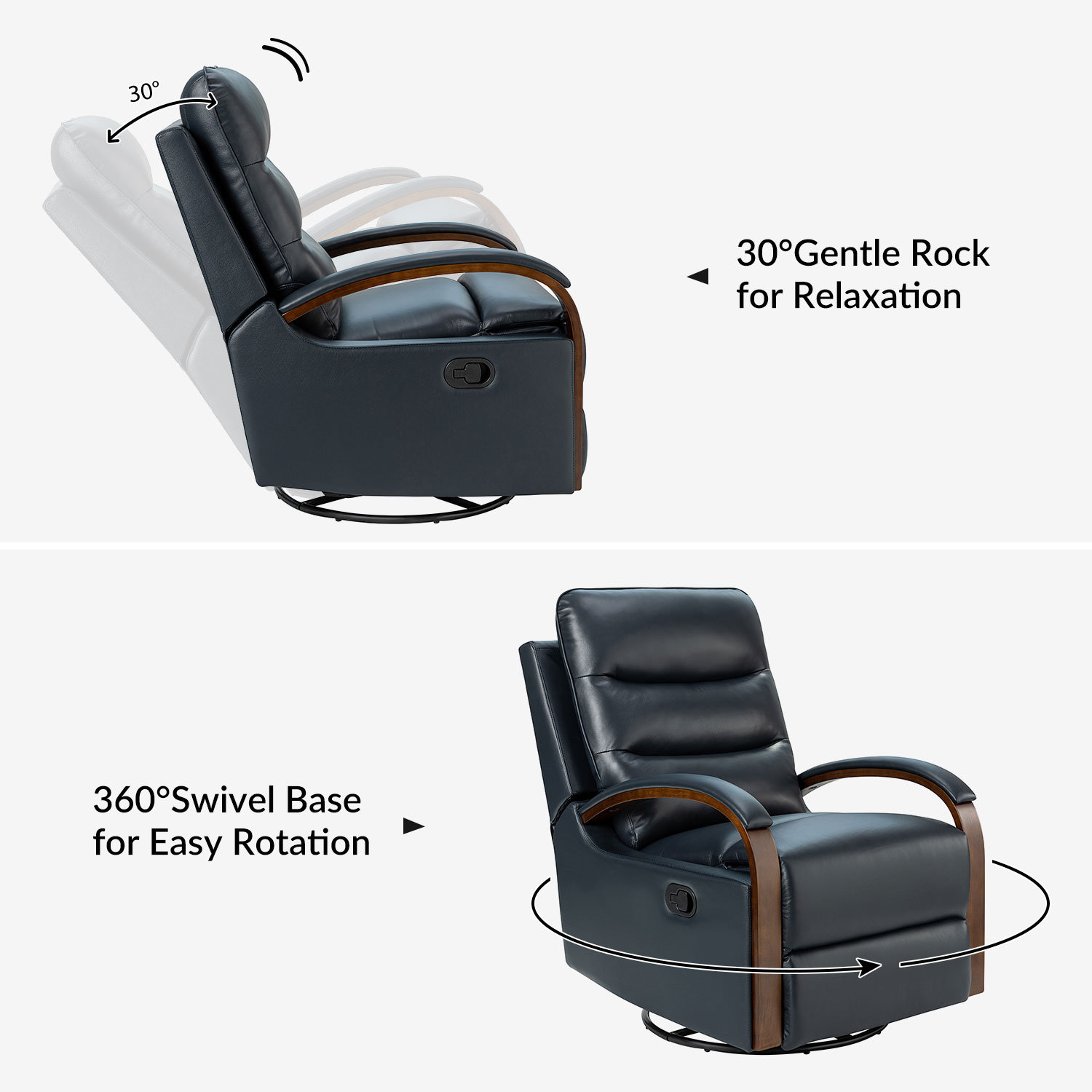 Azilda 29" Genuine Leather Manual Swivel Recliner, Navy Genuine Leather