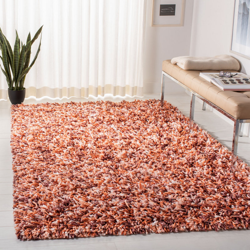 Tapis rouille / ivoire tissé à la main Poarch, Rectangle 8 pi x 10 pi
