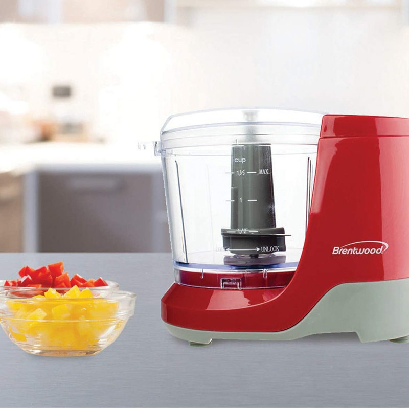 Brentwood 1.5 Cup Mini Food Chopper Processor, Red