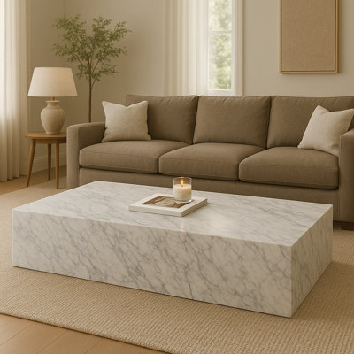 Genuine Marble Block Coffee Table - Carrara Marble, 54" Extra Large