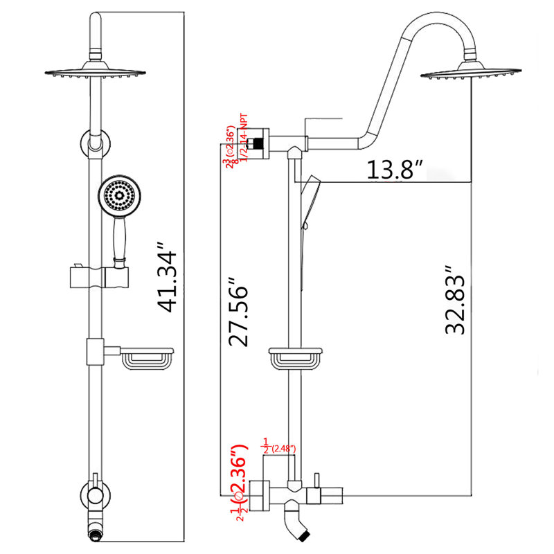 Système de douche à pluie et pomme de douche à main 10 po avec globule noir mat et rassemblement
