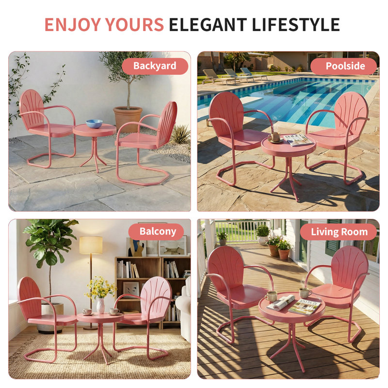 3-Piece Outdoor Bistro Set,Two-Person Patio Dining Set, Pink