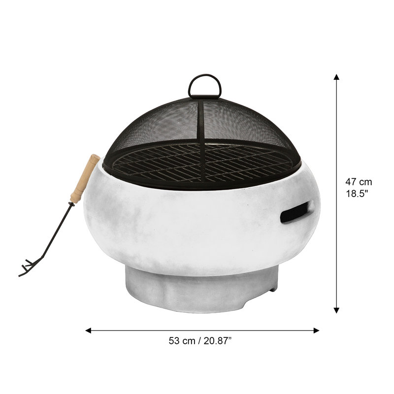 Wharden 20.87" Concrete Round Wood Burning Outdoor Fire Pit, Gray
