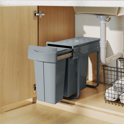 HOMCOM Under-Sink Kitchen Trash Bin, 2 Removable Recycling Containers, Grey