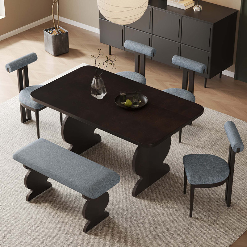 6 - Person Dining Table Set, Gray/Espresso, Espresso, Gray/Espresso