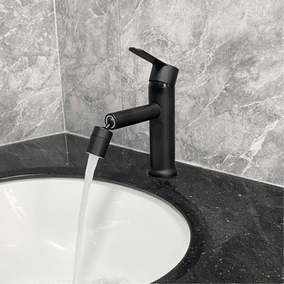 Robinet de salle de bain moderne noir mat, robinet de meuble-lavabo monotrou, acier inoxydable conçu pour une utilisation à long terme, corrosion avec évier à évacuation lisse et continue