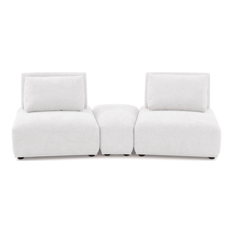 Aukeem 3 - Piece Upholstered Sectional, White Polyester