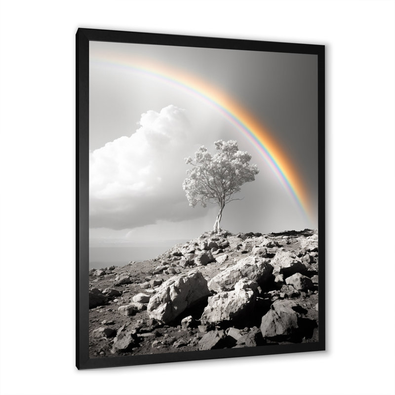 " Orange Rainbow Monotone Landscape ", 44" H x 34" W x 1.5" D, Black Picture Framed
