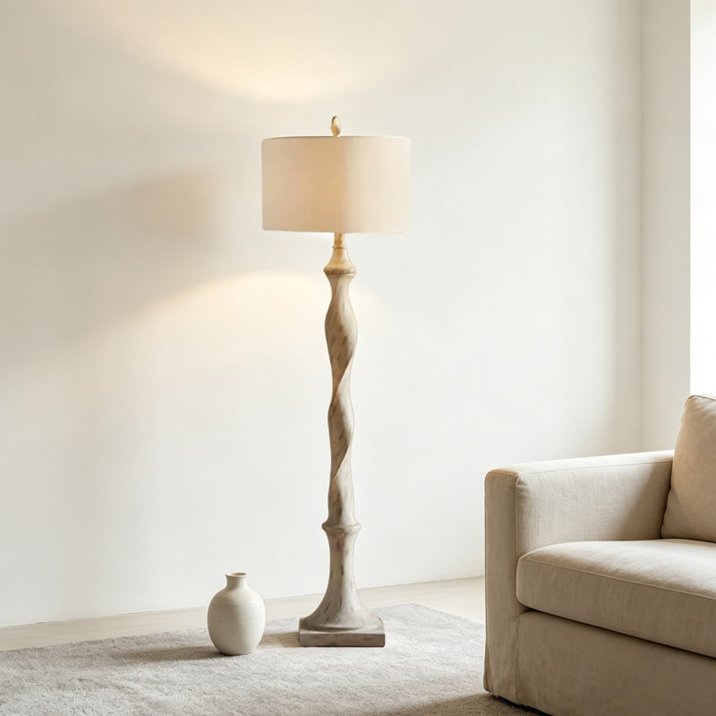 Lin beige-blanc + lampes sur pied de forme libre en bois massif