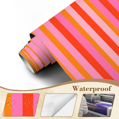 Peel and Stick Wallpaper Striped pink yellow seamless retro orange Wall Murals 69"H x 96"W Removable PVC Wall Paper Self-Adhesive Wall Paintings Art Decor for Bedroom Living Room