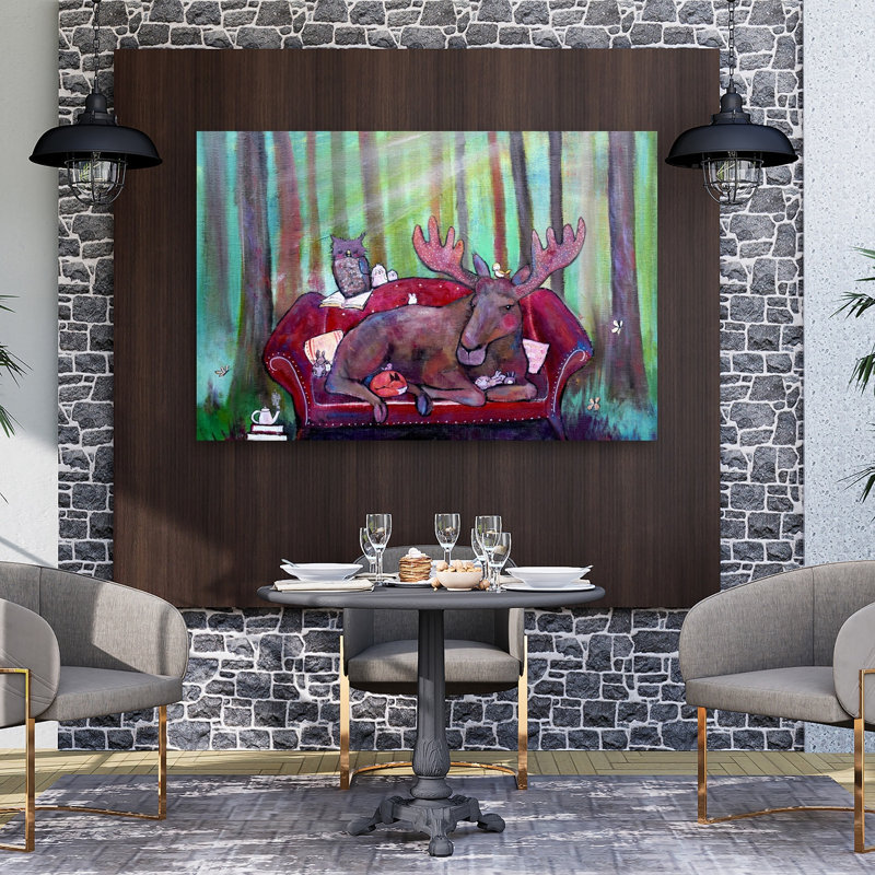 Cozy Forest Friends, impression d'art contemporain, cerf, H 40 po x l 60 po
