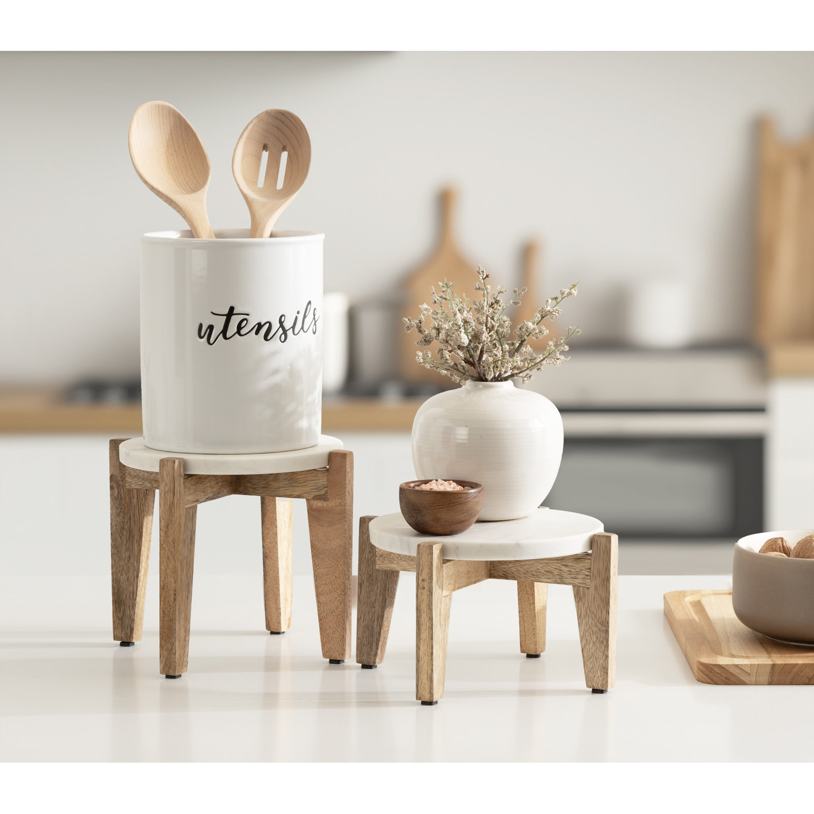 Durham Solid Wood Plant Stand - Set of 2, White/Natural