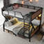 Queen Over Queen Bunk Bed, Metal Bunk Bed With Storage Shelves And Lights, Space-Saving & Noise-Free Design