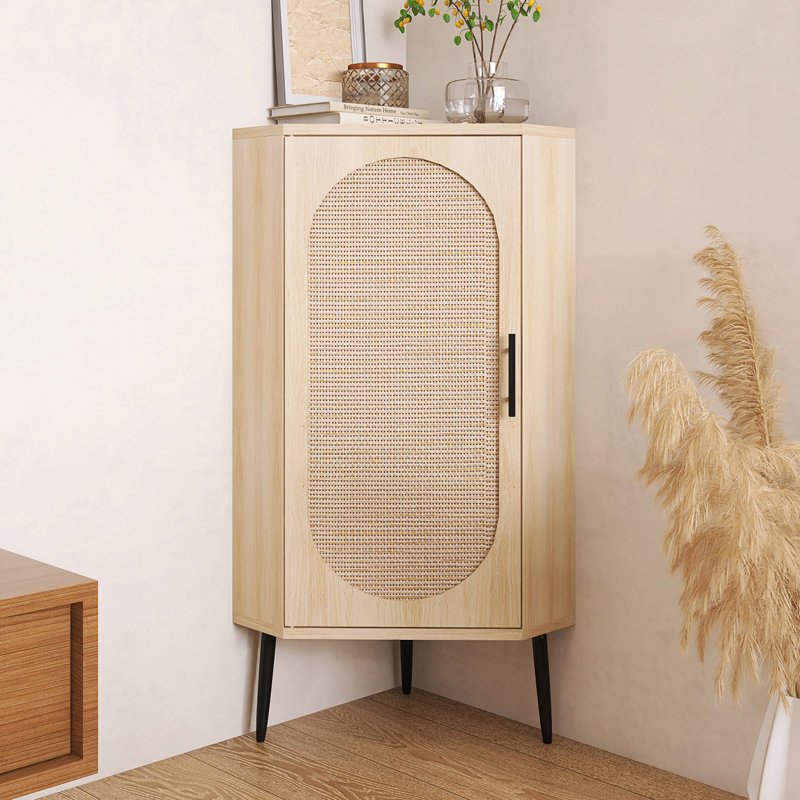Armoire de coin de coin avec porte en rotin