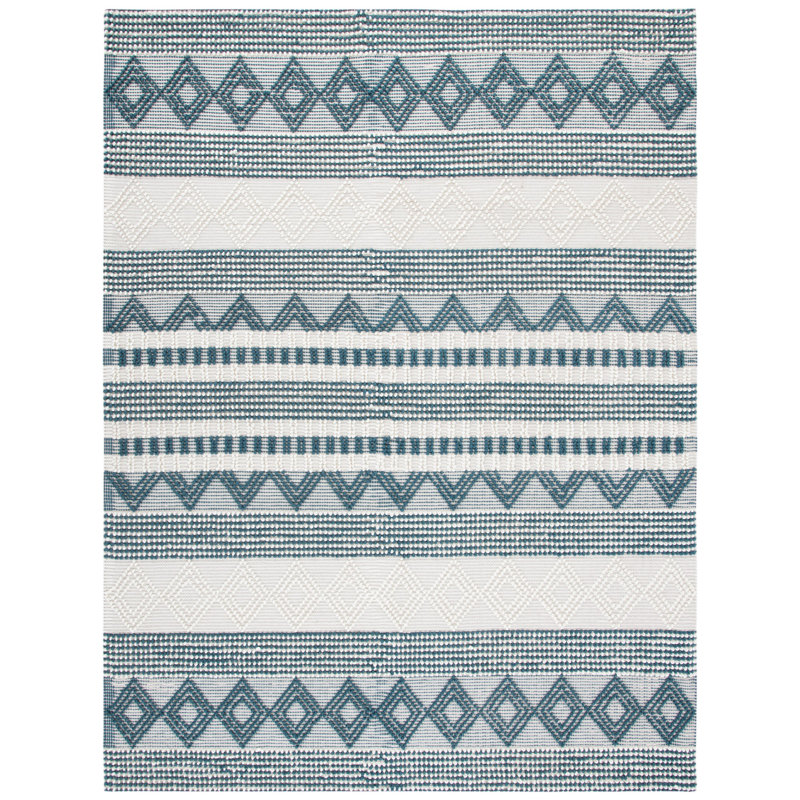 Southwestern Hand Woven Wool/Cotton Southwestern Rug, Rectangle 10' x 14', Dark Green/Ivory