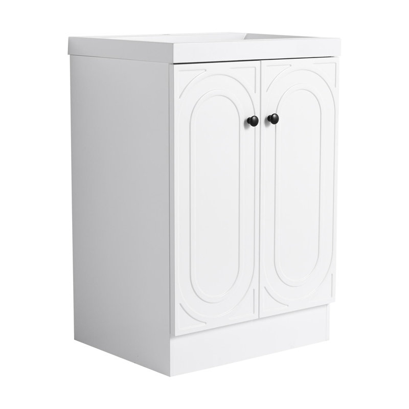 Meuble-lavabo 24 po avec lavabo en résine, Noir, Blanc