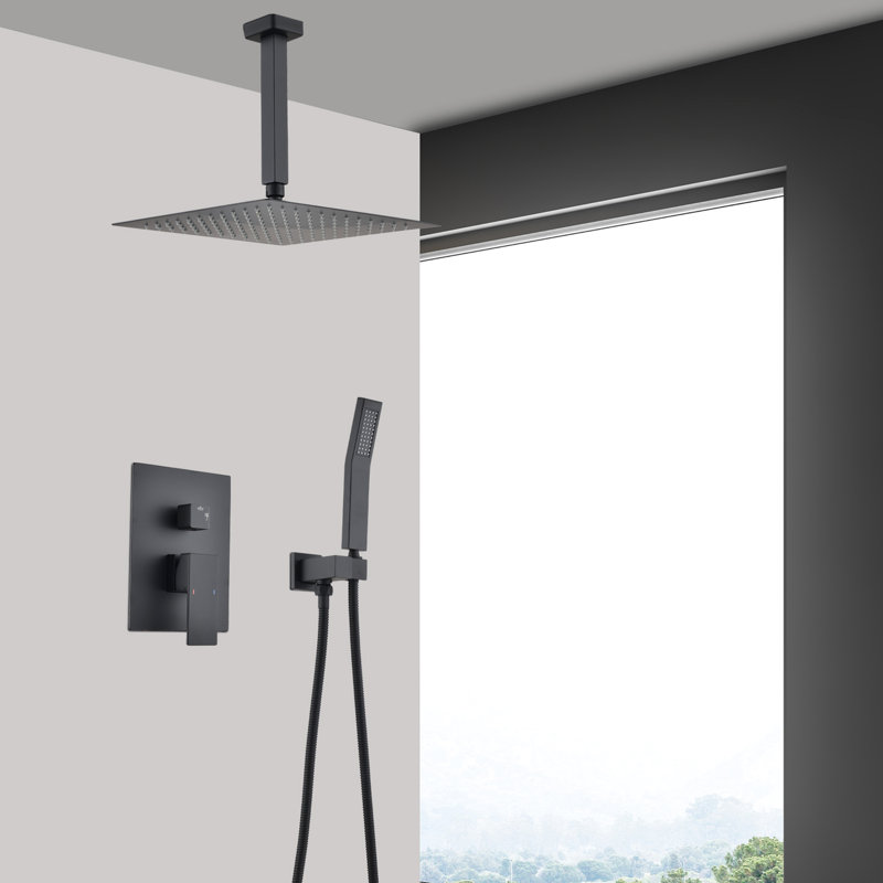 Douche de plafond noire matte - à main et tête de 16 po de hauteur avec système de boyau résistant à l'eau, le tout pour une fabrication robuste,
