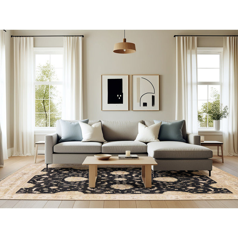 Tapis oriental beige / noir Ararad, Rectangle 6 pi x 9 pi