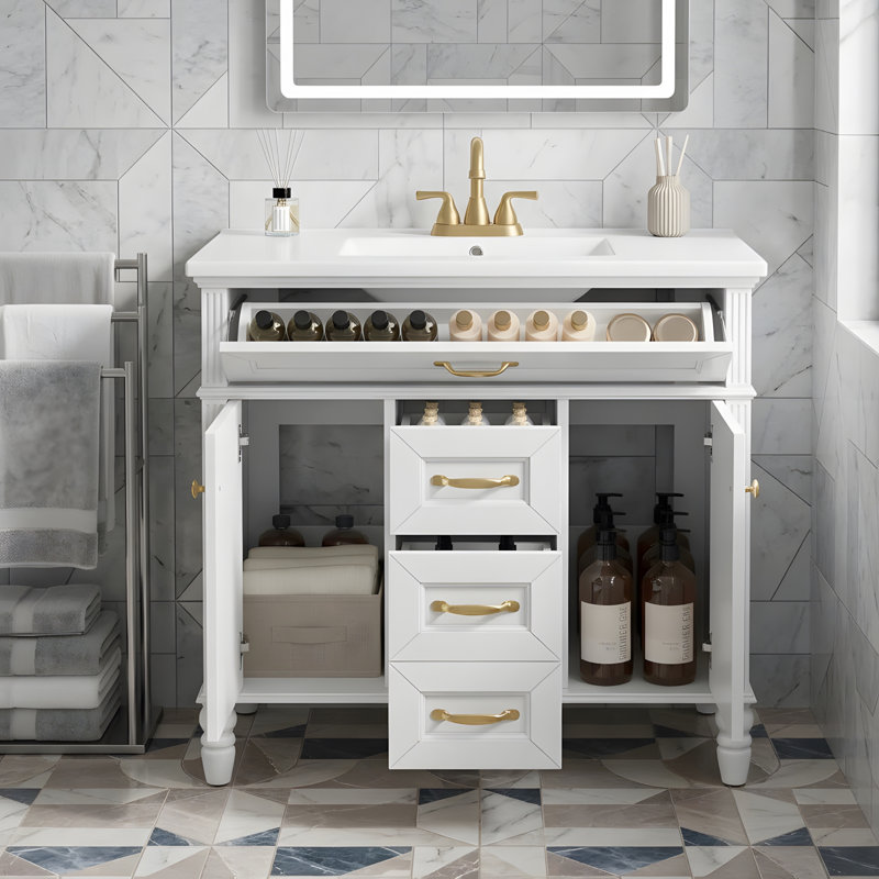 Meuble-lavabo 36 po avec lavabo et rangement polyvalent, Blanc