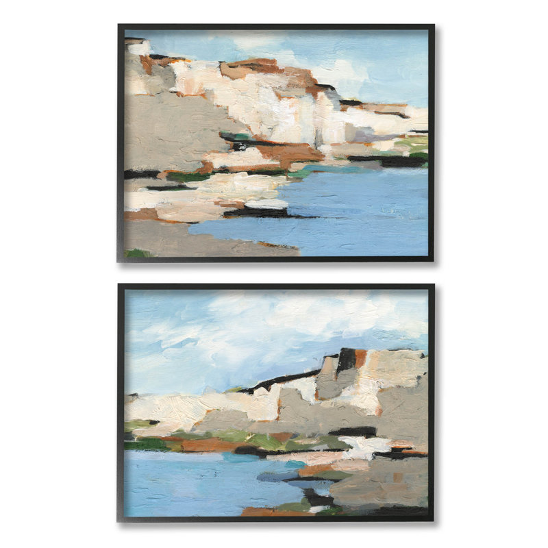 «Seaside Cliff Modern Landscape», ensemble de 2 giclées encadrées par Ethan Harper, Giclée encadrée noir minuit