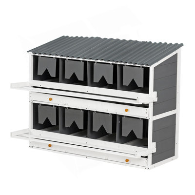 Boîtes de nidification pour poulets, boîte de nidification pour poulets en bois, 8 boîtes de ponte pour poules, canards et volaille avec œufs roulants, toiture en PVC et perchoirs pliables, l 47 po x l 26,4 po x H 35,4 po