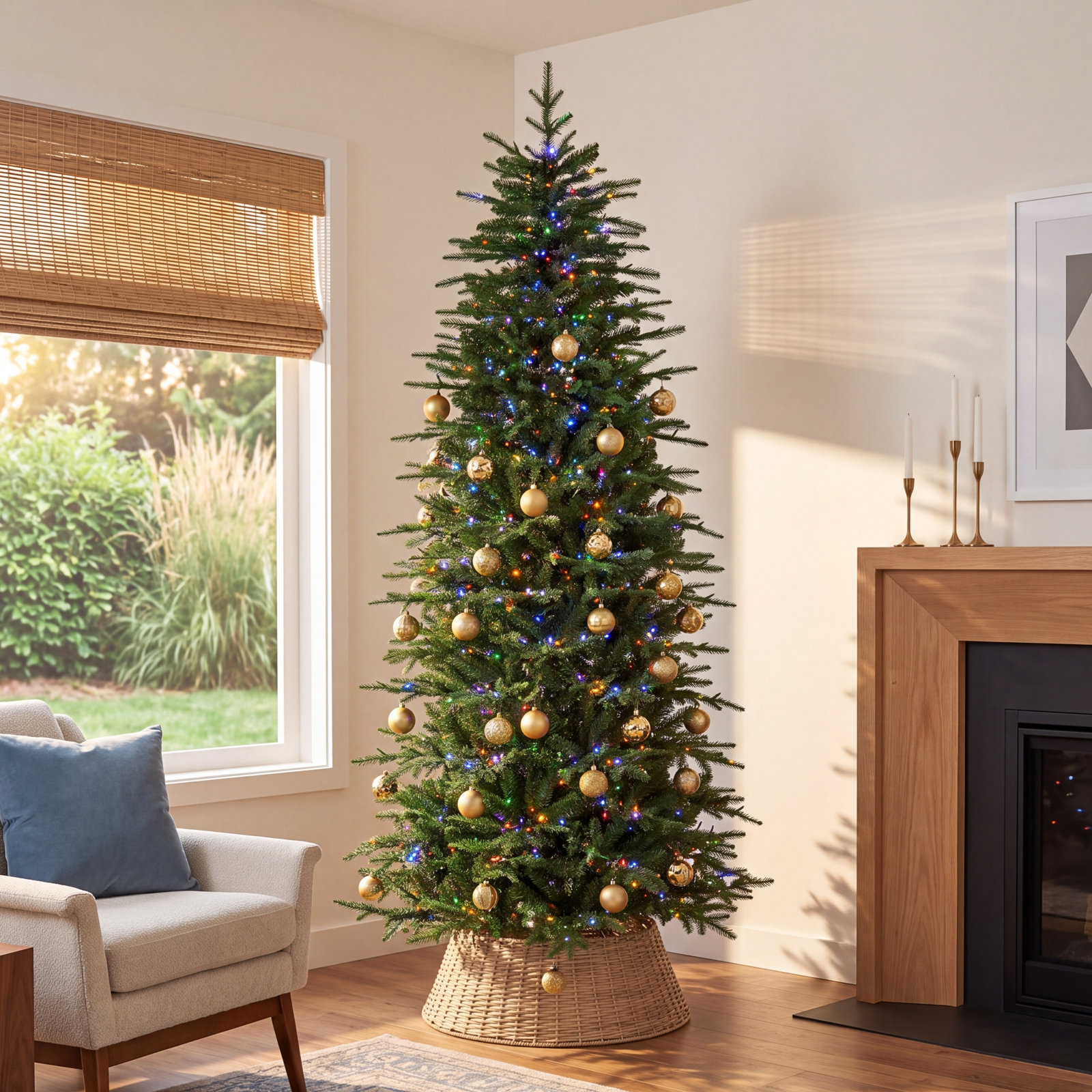 Slim Pre-Lit Fir Christmas Tree, 7.5' H