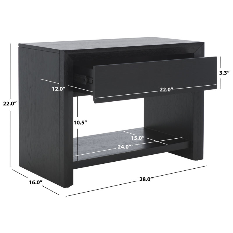Darnell Wood 1 Drawer Nightstand, Black