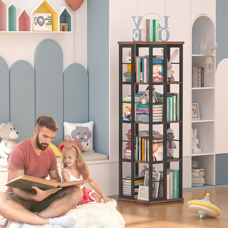 Fortis 54"H x 15.8"W x 15.8"D Rotating Bookcase, Coner bookshelf, Brown/Black