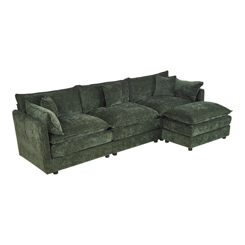 Canapé-lit en chenille moderne avec repose-pieds, H 33,85 po x l 112,2 po x P 35,82 po, Chenille verte