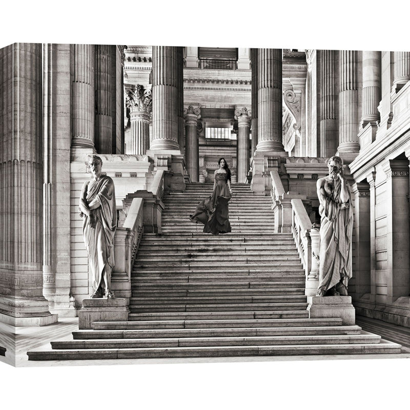 3AP6115 Dame À L'escalier (BW) by Haute Photo Collection - Wrapped Canvas Art Prints, 70cm H x 100cm W x 4cm D