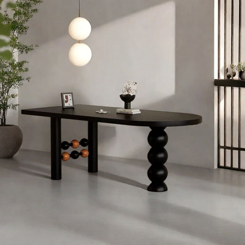 Black Half-Moon Solid Wood Dining Table, 29.5"H x 63"L x 27.86"W