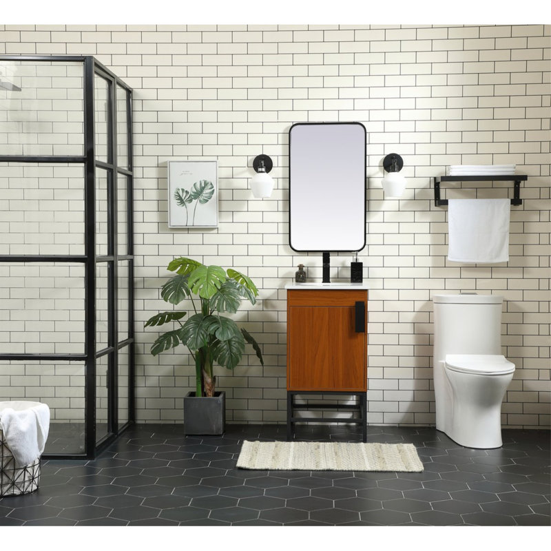 Eugene 18'' Single Bathroom Vanity with Engineered Marble Top, Teak