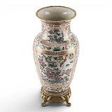 Rose Canton Porcelain Luxury Vase with Bronze Ormolu