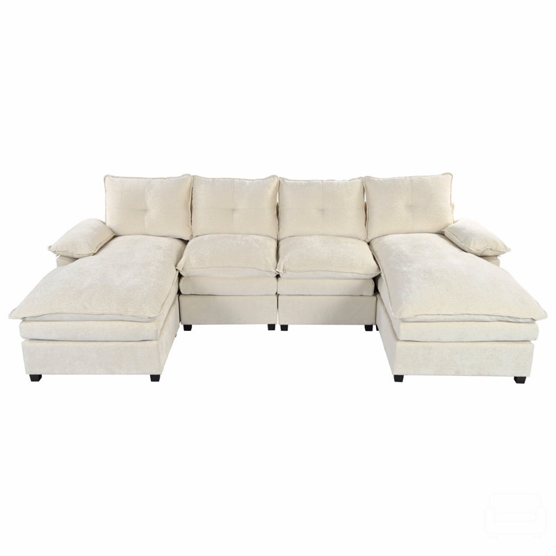 Chenille Sectional Sofa With Adjustable Armrest Pillows