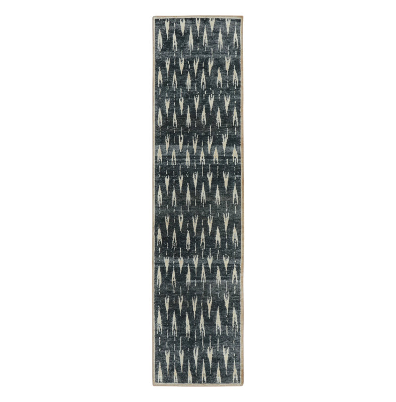 Handmade Silk Geometric Area Rug, Beige, Rectangle 10'3" x 2'6"