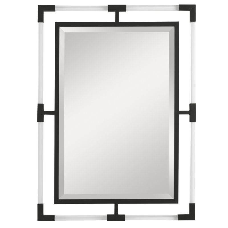 Miroir mural biseauté moderne et contemporain Pays de Galles, 38 po x 28 po, Noir