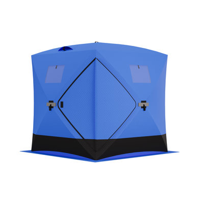 Ice Fishing Tent Insulated Warmth Retaining Design Pop Up Ice Fishing Shelter Portable Hub-Style Shelter Shanty Windproof, Thickening 34 Square Feet of Fishable Area, 3-4 Person, Blue