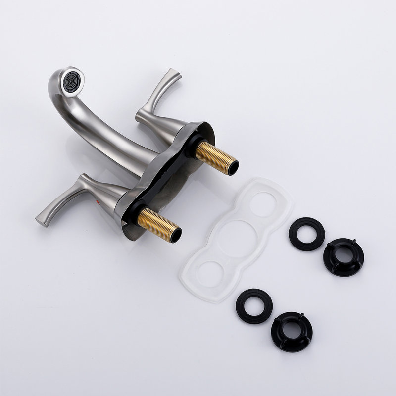 Robinet de salle de bain central à 3 trous avec bonde escamotable, or brossé, Nickel brossé