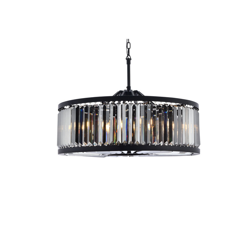 Dorinda 10-Light Dimmable Drum Chandelier, Gray, Matte Black, 75.5" H x 35.5" W x 35.5" D