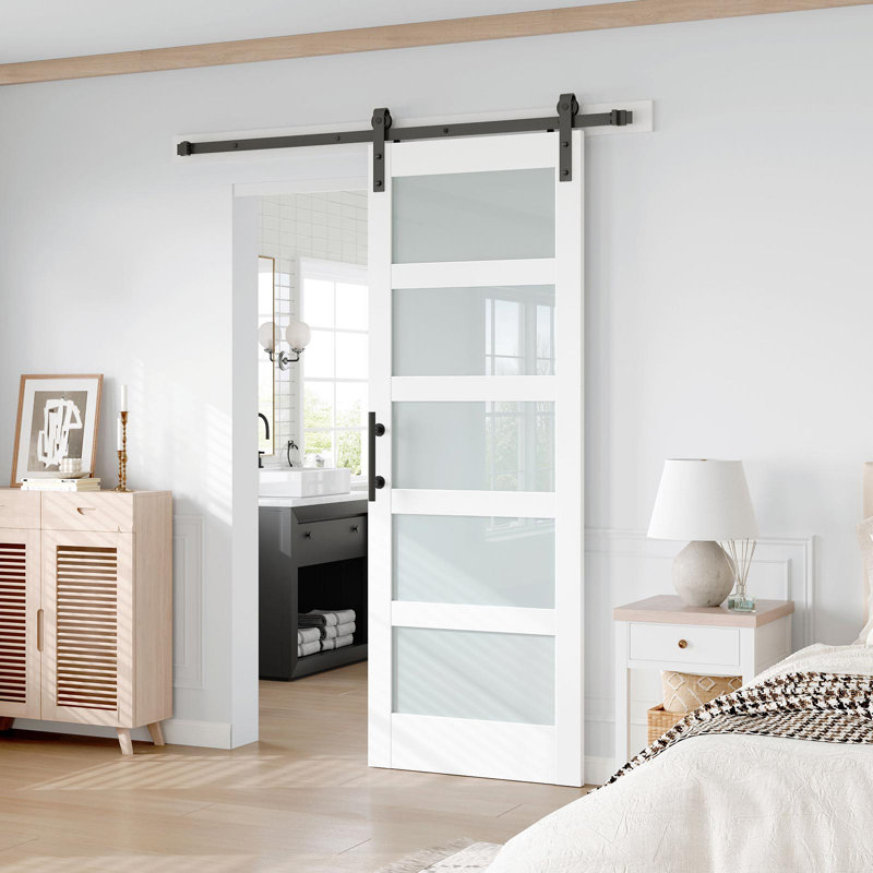 Porte de grange en bois manufacturé en verre avec trousse de quincaillerie d'installation, 32 po x 96 po, 1