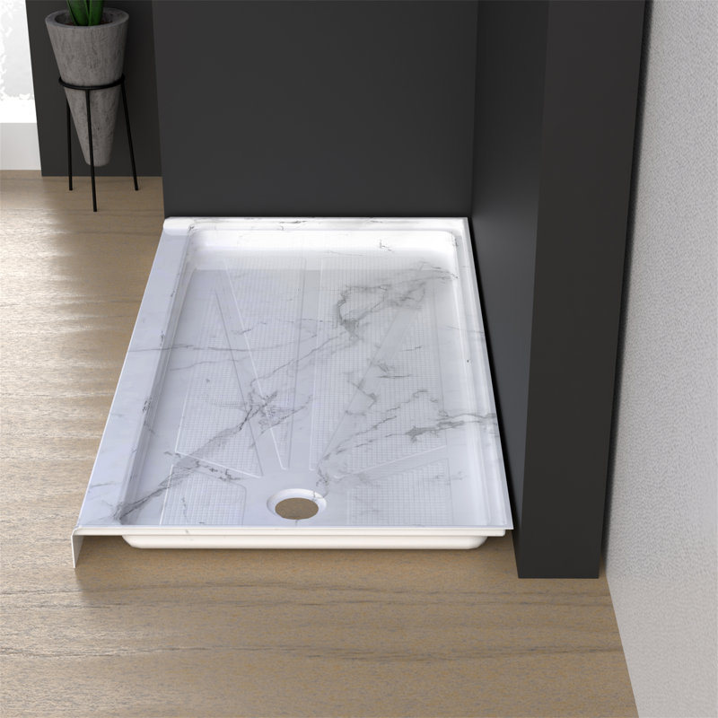 60" x 30" Rectangular Acrylic Single Threshold Shower Base with Right Drain - Triple Flange Alcove Shower Pan with Slip-Resistant Floor