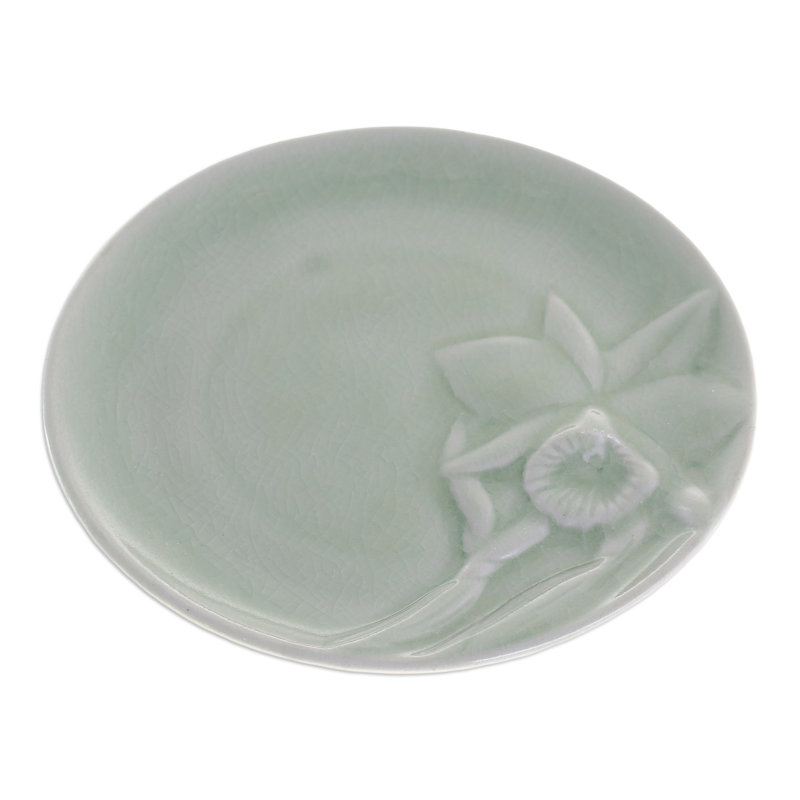 Red Barrel Studio® Handmade Lanna Orchid Celadon Ceramic Dessert Plate