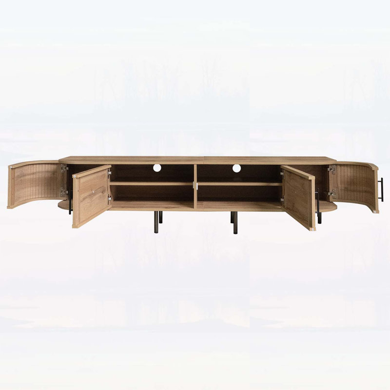 Console multimédia avec rangement spacieux et gestion des câbles, idéale pour le divertissement dans le salon