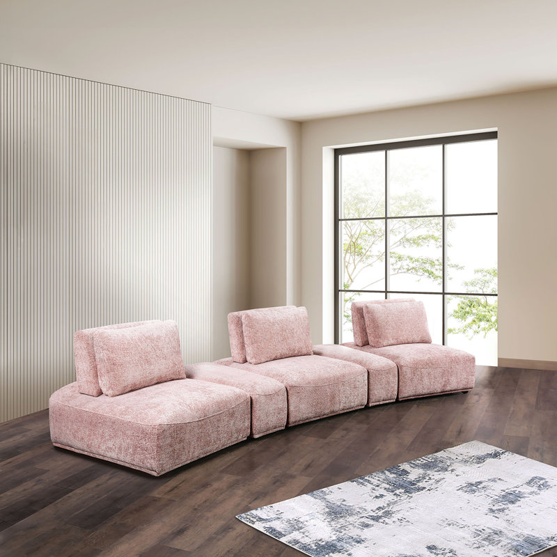 Aukeem 5 - Piece Upholstered Sectional, Pink Polyester