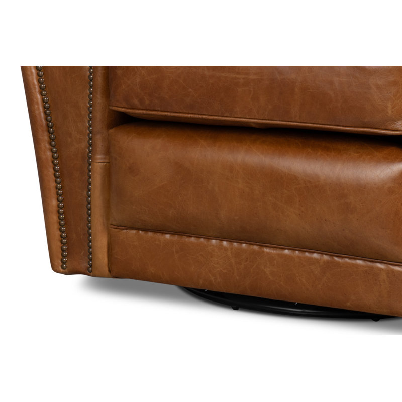 Fauteuil pivotant en cuir fleur 36 po Elite, Cuir véritable brun