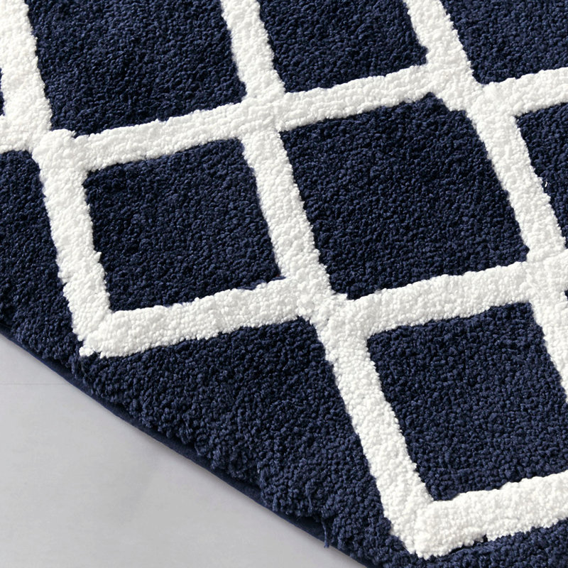 Reversible High Pile Tufted Microfiber Bath Rug, 60" L x 24" W, Navy