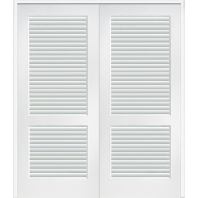 Louver Interior Door 80'' Solid + Manufactured Wood Louvered Primed with Installation Hardware Kit without Installation Hardware Kit Prehung Door